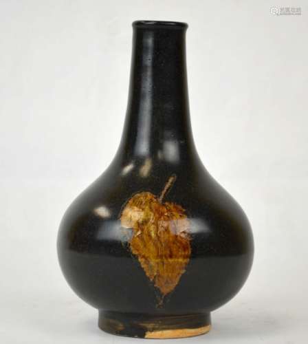 Chinese Black-Glazed Ceramic Leaf Vase