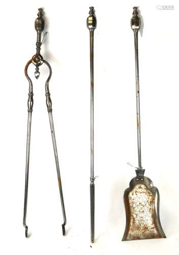 Three Piece Antique Steel Fireplace Tool Set