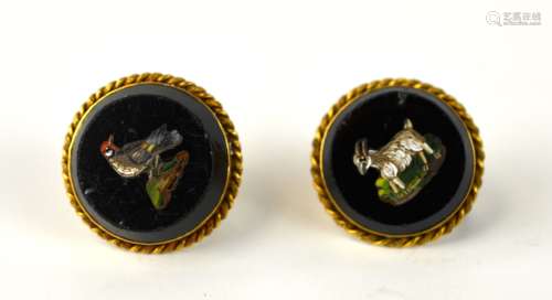 Pr of Gold & Micro Mosaic Earrings w/ Animals