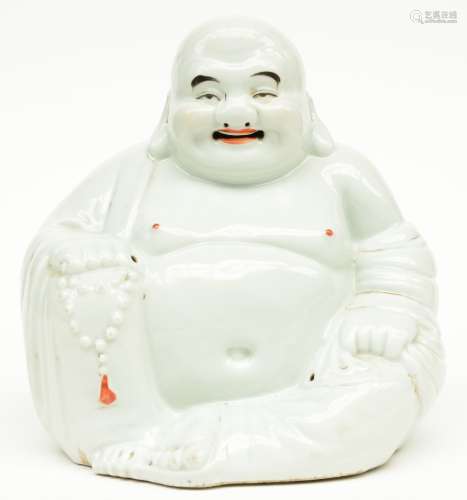 A Chinese laughing Budai, polychrome decorated, marked, H 24,5 cm