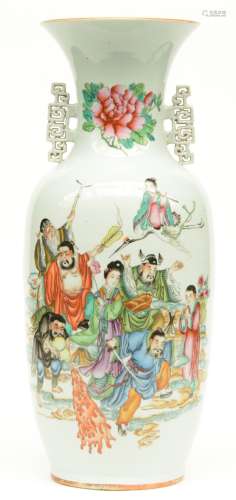 A Chinese polychrome decorated vase depicting the Eight Immortals, H 57 cm