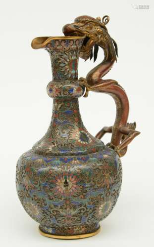 A Chinese champlevé dragon jar, ca 1900, H 29 cm (missing piece available) 