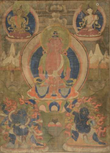 A Tibetan tanka, gouache on textile, 19thC, 41,5 x 57 cm