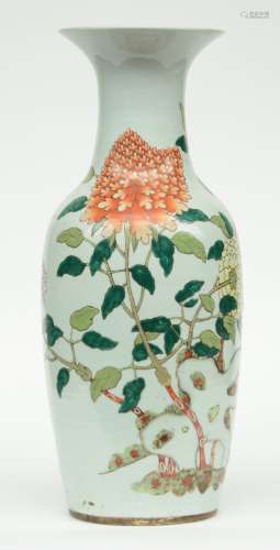 A Chinese polychrome vase decorated with a butterfly and flower branches, H 59 cm