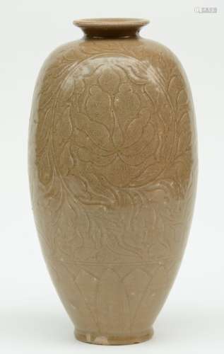 A Chinese floral monochrome vase, H 34 cm