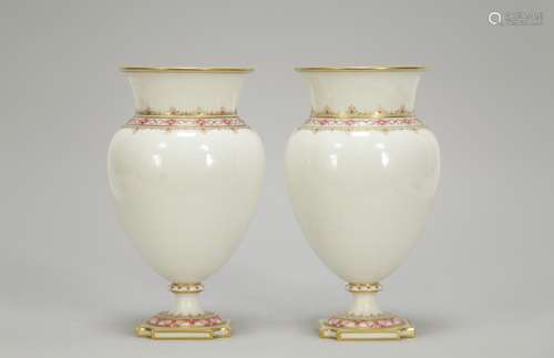 Pair of Sevres Cream Color and Enamel Vases