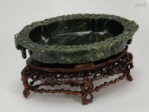 Chinese Spinach Jade Marriage Bowl, Qing Dy.