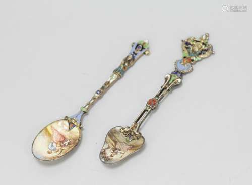 Two Viennese Enamel Silver Spoon w/ Marks