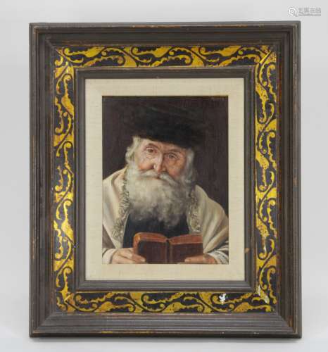 Oil on Board of Rabbi w/ Traditional Fur Hat