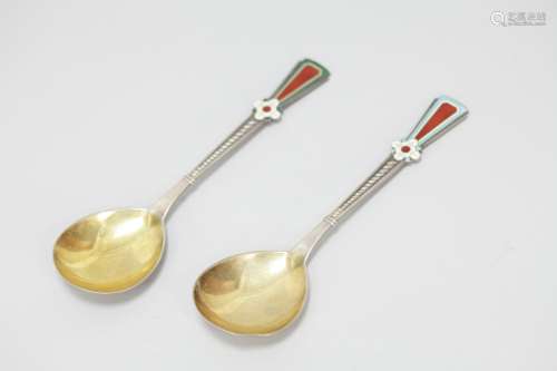 Two Russian Silver Enamel Spoons