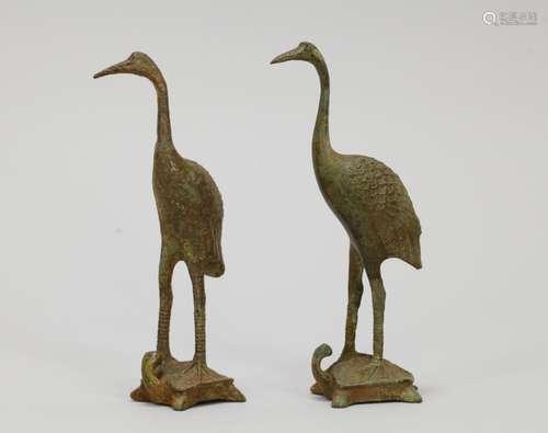 Pair of Qing Dynasty Chinese Bronze Cranes