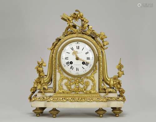 18th C. Dore Bronze Clock w/ Marble