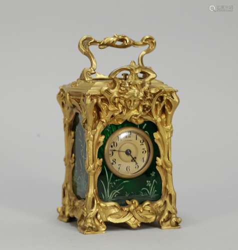 European Enamel and Bronze Art Nouveau Clock