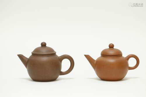 19/20th C.Two Chinese Yixing Zisha Teapot,Marked