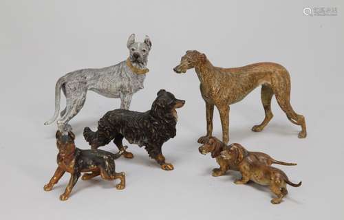 5 Pieces of Vienna Bronze Polychrome Dogs