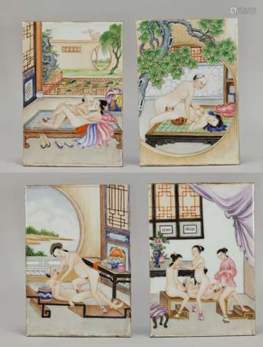 4 Pieces of Chinese Erotic Porcelain High Quality