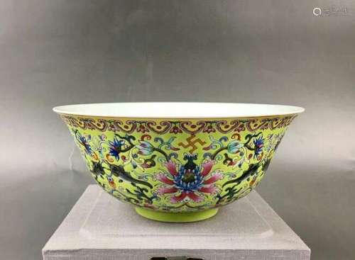 Chinese Green Underglaze Famille Rose Bowl