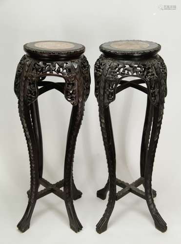 Pair of Chinese Teakwood Stands