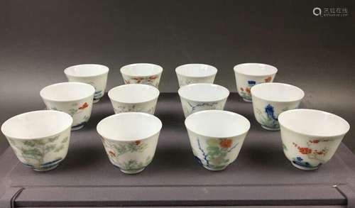 A Dozen of Chinese Blue/White Famille Verte Cups