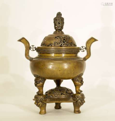 Chinese Bronze Censer w/ Bronze Stand