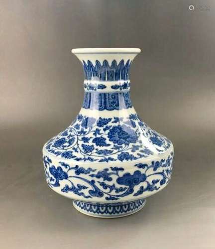 Chinese Blue/White Porcelain Vase, Marked