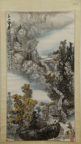 Chinese Ink/Color Scroll Painting on Landscape