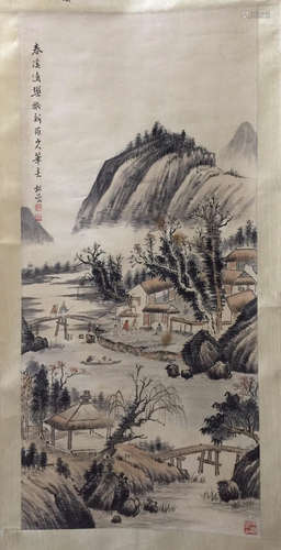 Chinese Ink Color Scroll Painting, Signed