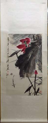 Chinese Scroll Painting of Lotus, Tang, Yun