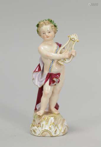 Meissen Cupid w/ Musical Instrument w/ Red Coat