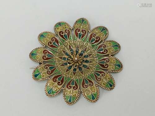 European Plique De Jour Pin or Brooch