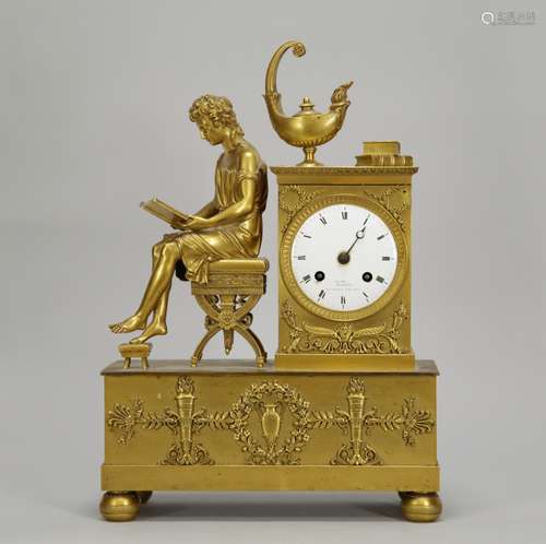 Dore Bronze Clock w/ Man Sitting