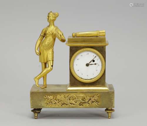 Dore Bronze Clock w/ Lady Standing, Early 19th C.