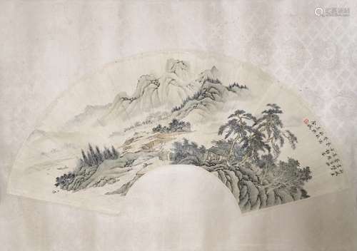 Chinese Landscape Fan Painting,Calligraphy,signed