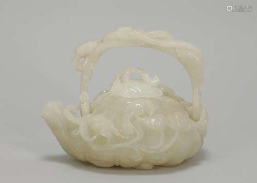 Chinese White Jade Carved Teapot, Lotus Design