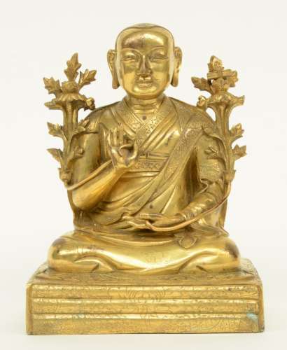 A Chinese gilt bronze Buddha, Qing dynasty, H 16 cm