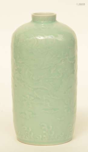 A Chinese celadon vase, decorated with dragons, H 26,5 cm
