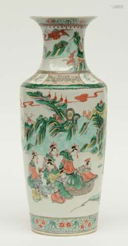 A fine Chinese famille verte vase, overall decorated with an animated scene, 19thC, H 45,5 cm