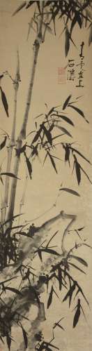 A Chinese scroll painting on paper, depicting bamboo branches, marked, ca. 1900, 46,5 x 169,5 cm