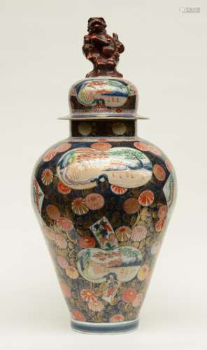 An impressive Japanese Imari vase and cover, H 88 cm