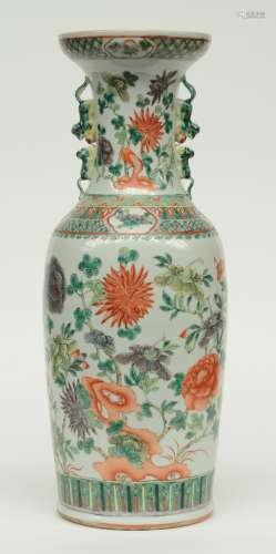 A Chinese polychrome vase, overall decorated with flower branches, 19thC, H 60,5 cm