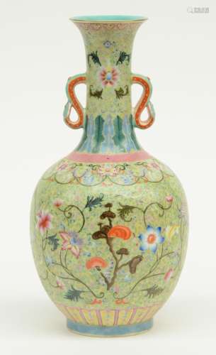 A Chinese famille rose, decorated with floral motifs, the handles relief moulded with ruyi, marked Daoguang, H 33 cm