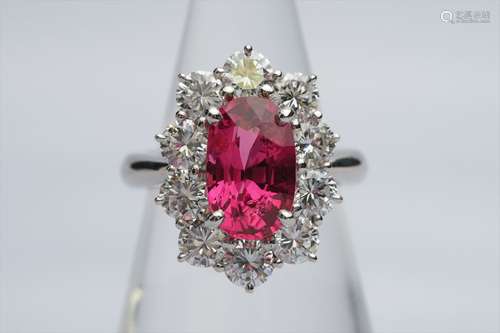 Red Spinel Diamond Ring