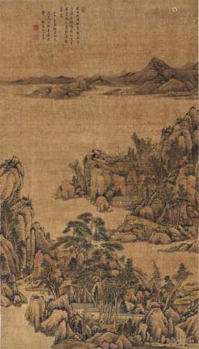 王昱 1692年作 仿黄子久山水 立轴 设色绢本