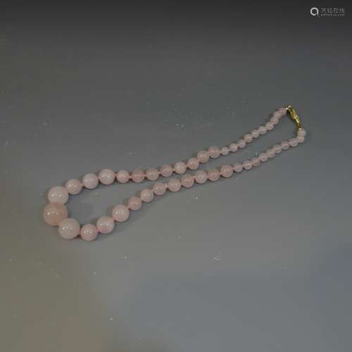 VINTAGE ROSE QUARTZ BEADS NECKLACE