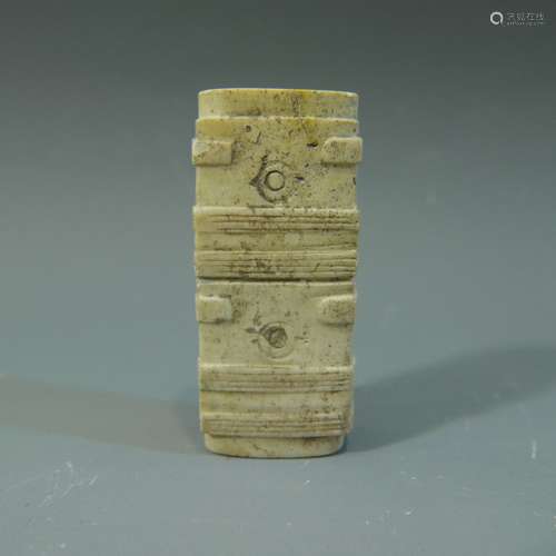 ANTIQUE CHINESE CARVED JADE CONG TUBE NEOLITHIC PERIOD