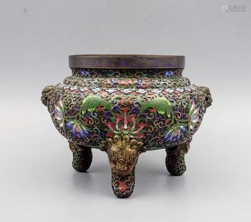 CHINESE CLOISONNE TRIPOD BRONZE CENSER