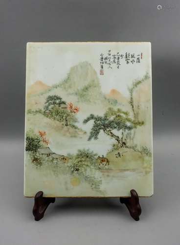 CHINESE QIANJIANG PAINTED PORCELAIN PLAQUE