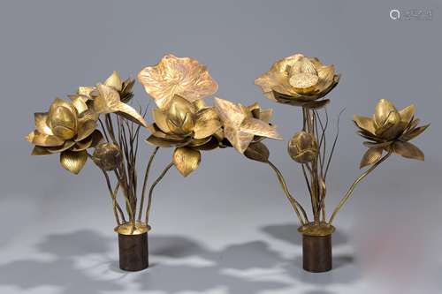 PAIR OF CHINESE GILT BRONZE LOTUS LEAVE PLANTERS