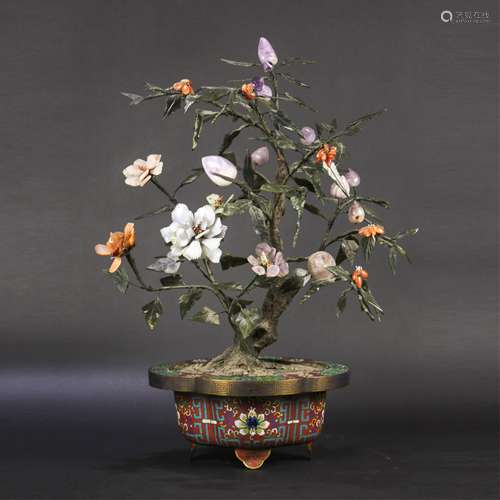 CHINESE CLOISONNE PLANTERS WITH STONES