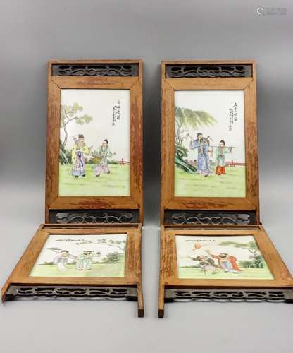 4 CHINESE FAMILLE ROSE PORCELAIN PLAQUE